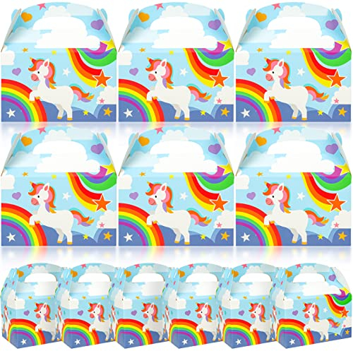 Qpout 12pcs Unicorn Party Boxes Empty Sweets Boxes for Kids Party, 6.3x3.7x3.7x3.7 in Unicorn Party Lunch Boxes Party Food Cake Box, Girls Birthday Party Unicorn Party Packing Box