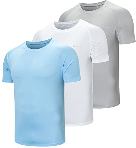 ZENGVEE 3er Pack UV Shirt Herren Rashguard UPF 50+ UV Schutz Shirt Schwimmshirt Herren Lässig Sonnenschutz Sport Tshirt Männer Atmungsaktiv für Outdoor Wasser Surfen Schwimmen (0818-Blue Gray White-M)