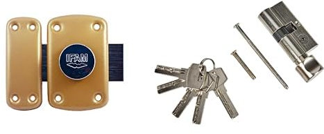 Ifam B6/50 (025360) - Verrou de sécurité pour porte, système d'ouverture bouton/clé, levier de 110 mm et 2 tours, 5 clés de points de sécurité & BGS Diy 85260 | Cylindre de serrures de sécurité,60 mm