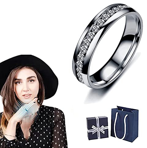 Camic VIKANDA Thermogener Moissanit Spinner Ring,Thermogener Moissanit Spinner Ring,Stainless Steel Diamond Rotating Spinner Ring,Stainless Steel FüR Frauen MäNner (Silber,10)