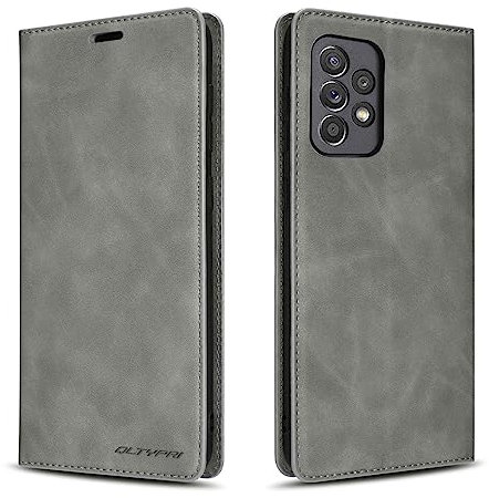 QLTYPRI Hülle für Samsung Galaxy A33 5G, Premium Dünne Ledertasche Handyhülle mit Kartenfach Ständer Flip Schutzhülle Kompatibel mit Samsung Galaxy A33 - Grau