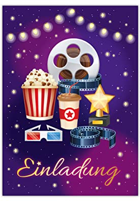 12 Einladungskarten zum Kindergeburtstag Kino Einladungen für Geburtstag Mädchen Jungen Cinema Kino-Party