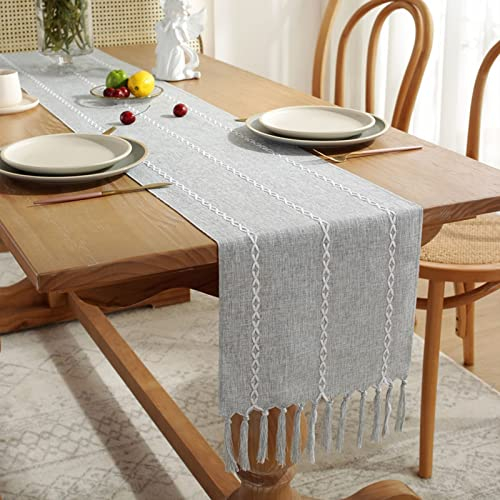 Banemi Party-Tischläufer, Tischläufer Herbst Grau Polyester Streifen Weben für Sofatisch Zuhause Wohnzimmer 305X35cm