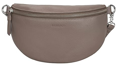 LEABAGS große Bauchtasche Damen Leder | Kleine Umhängetasche Damen aus echtem Leder | Gürteltasche Damen mit Reißverschluss | Crossbody Bag Damen | Crossbag Damen | Hip Bag | Taupe
