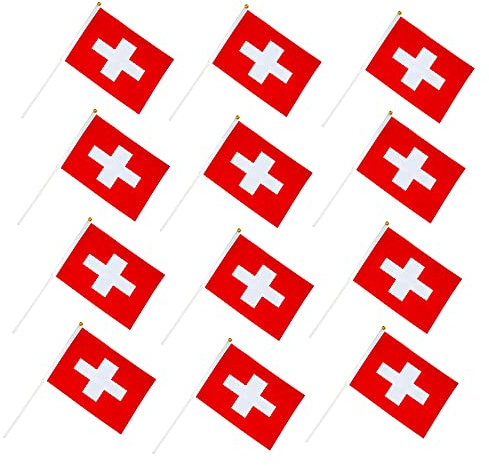 The Swiss Flag Lot de 12 mini drapeaux décoratifs à main Motif drapeau suisse