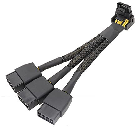 iHaospace 16 Pin PCI-E 5.0 12VHPWR to zu 3x 8Pin Videokarte Netzteil Adapter Kabel, GPU Stromverlängerungskabel,GPU Netzteil Kabel Splitter für RTX4080 4090,90 Grad Stecker (Type A)