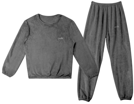LACOFIA Pigiami Due Pezzi da Bambini e Ragazzi Pigiama Set Invernale di Caldo Pile Abbigliamento da Notte a Maniche Lunghe Bimbo