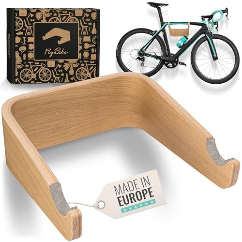madeco Fahrrad Wandhalterung Holz - FlyBike S Eiche Design-Fahrradhalterung | Für Wohnung, inkl. Fischer Dübeln, ideal für Rennrad, Gravelbike, Mountainbike, Fixie & Singlespeed