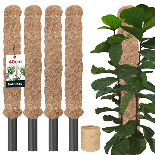 KOTARBAU® Moosstab für Monstera ⌀ 2,5x40 cm, Rankhilfe für Zimmerpflanzen | Kokosstab für Philodendron & Efeutute, Pflanzstab, Pflanzenstütze aus Kokosfaser, Braun, 4er Set