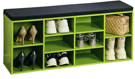 Kesper | Schuhschrank mit Sitzkissen, Material: Spanplatte, funiert, Maße: B 103,5 x H 48 x T 29,5 cm, Farbe: Grün, Schwarz | 15982 13