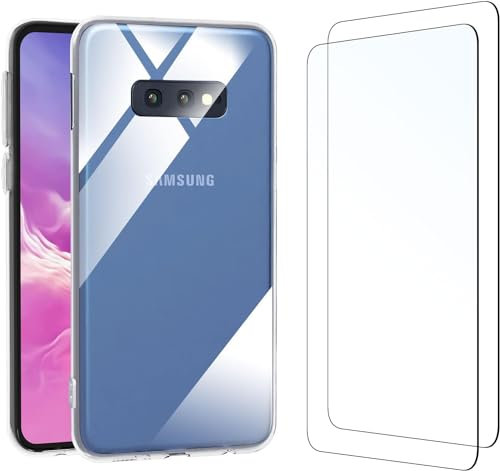 HQ-CLOUD® Coque pour Samsung Galaxy S10E Transparente Silicone en Gel TPU Souple + 2 Verre trempé Film Protection écran - Anti Rayures - Ultra Résistant Dureté 9H