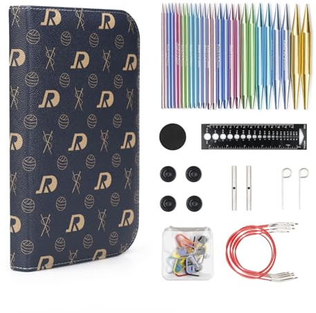 RUIDI Rundstricknadel-Set, Warmes & Leichtes Rundstricknadeln Set Austauschbar mit Etui & Zubehör, 13 Paare Rundstricknadeln (10cm) in Größen von 2,75 mm bis 10 mm (Aluminium)