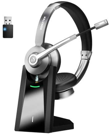Bluetooth Headset,Wireless Headset with Microphone Noise Canceling & Mute, Wireless Headphones with Microphone with USB Dongle & Charging Dock for Office Skype Zoom Meeting