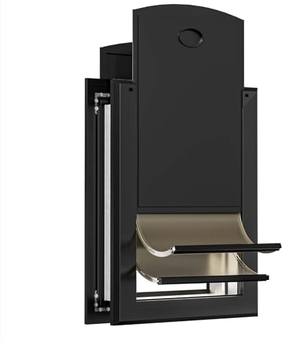Classicmacher Robuste Hundetür mit doppeltem Schiebeschloss, Aluminium, große Hundetür für Außentür, magnetische Doppelklappen, für große und mittelgroße Hunde bis zu 45 kg (groß, schwarz)