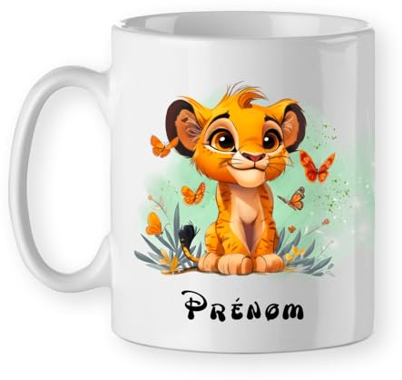Mug tasse lionceau style simba personnalisé avec prénom cadeau original motif style roi lion mug bébé animaux personnalisable cadeau Noël anniversaire enfant