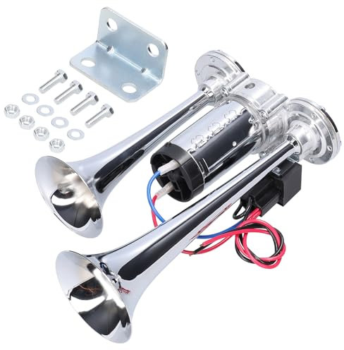 Shkalacar 12V 110dB Lufthorn, Doppeltrompete Lautes Elektrisches mit Luftkompressor und Relais, Drucklufthorn für Auto, LKW, SUV, Van, Boot