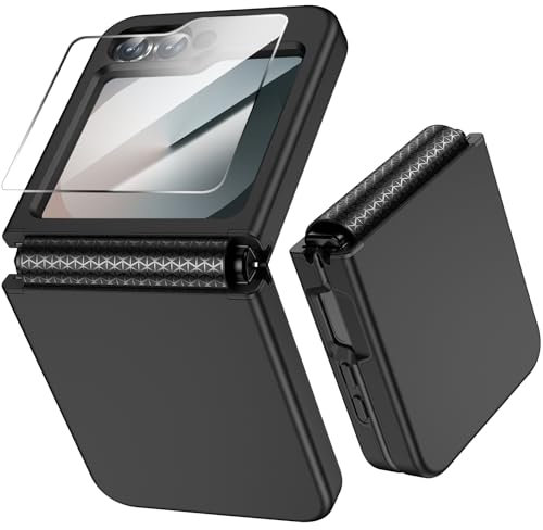 Fewdew Phone Case for Samsung Galaxy Z Flip 6, TPU + PC Dual Protection, Back Screen Protector, Hinge Protection, Wireless Charging, Black Flip Case