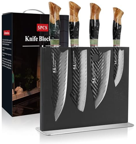 SHANGDAO Set di coltelli da cucina in Damasco 5 pezzi, set di coltelli da cucina giapponesi con anima in acciaio damasco, set di coltelli da chef professionali ultra affilati e manico completo