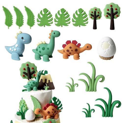 16Pcs Dinosaurier Kuchendekoration, 3D Dinosaurier Ei Blatt Baum Kuchendekoration, Glückliche Geburtstag Kuchendekorationen, für Geburtstag Baby-Dusche Jungen Mädchen Partei Dekoration