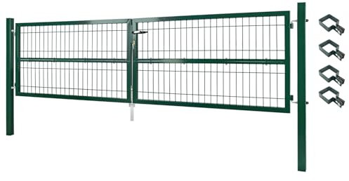 V2Aox Gartentor Tor Gartenzaun Zaun 300x80 cm Doppelflügelig Gartentür aus Metall für Stabmattenzaun Abschließbar inkl. Pfosten Grün