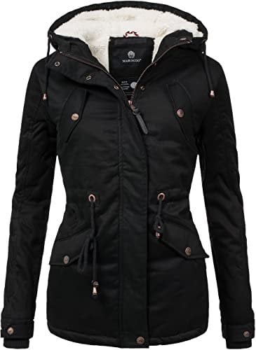 MARIKOO Damen warme Winterjacke mit kuscheliger Verstellbarer Kapuze Manolya Schwarz Gr. 5XL