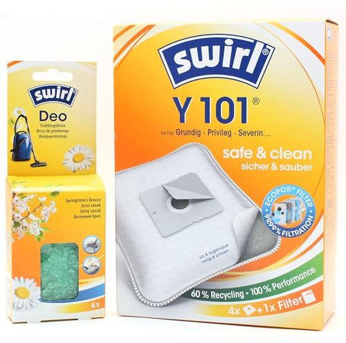 PakTrade 4 Staubsaugerbeutel + Deo-Perlen kompatibel mit Clean Maxx Duo Express JC611-200 | kompatibel mit Swirl Y101 - Y 101 | 4 Beutel, Lufterfrischer, Zubehör, Ersatzteile