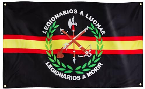 Bandera de la Legión Española de Runesol, 91 x 152 cm, 4 ojales y ojales en cada esquina. Bandera española. Banderas premium. Interior y exterior. Colores vivos.