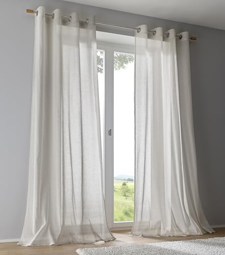 Kutti Vorhang Brondby Taupe halbtransparent Ösen Silber Leinenoptik Gardine lichtfilternd Wohnzimmer Schlafzimmer Breite 135 cm x Höhe 245 cm (1 Stück)