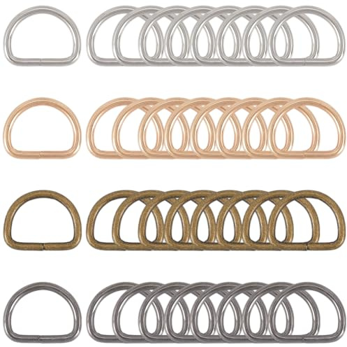 SOFPLATE 1 Box 0.75 Zoll 40 Stück 4 Farben Metall Gurtbandschnalle D Ring Set Hardware Mini Nicht Geschweißt Robuste Kleine Halbrunde Clip Verschluss D Ringe Nähzubehör Für Schlüsselgurtband Gürteltas