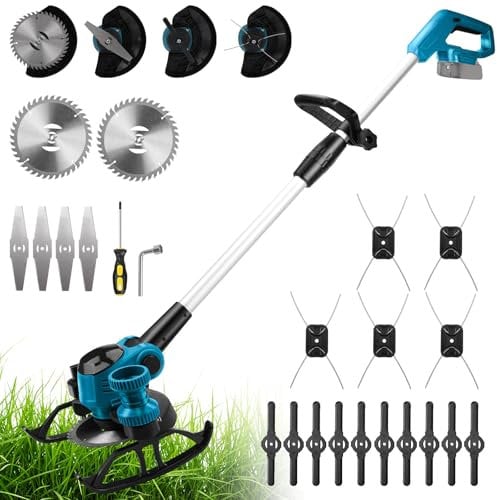 Akku Rasentrimmer Rasenkantenschneider Freischneider für Makita 18V, mit 4 in 1 Metallklinge, Rasentrimmerfaden Faden Verstellbarer Kopf Rasenmäher für Rasenschneiden (ohne Akku)