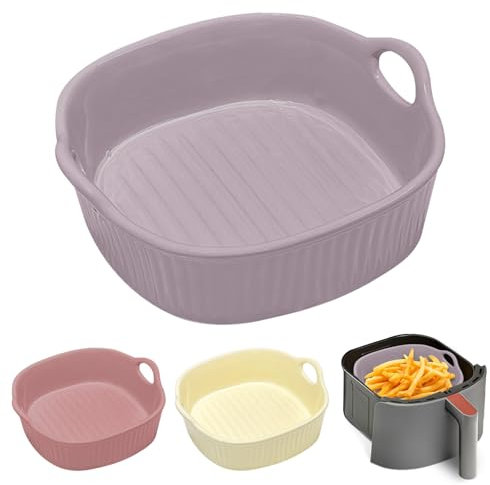 Round Casserole Dish Ceramic Casserole Dish for Hot Air Fryer 18.5 x 16.5 x 5.5 cm, Lasagne Mould, Casserole Dish, Colourful Glazed Baking Mould Round for Lasagne, French Fries, Soup (Purple)