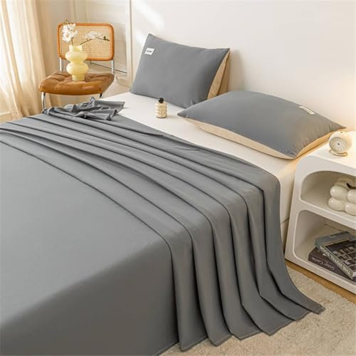 Homxi Bettlaken Abwaschbar,160 x 230 cm,Matratzenbezug Doppelbett Baumwolle Einfarbig Bettwäsche Dunkelgrau