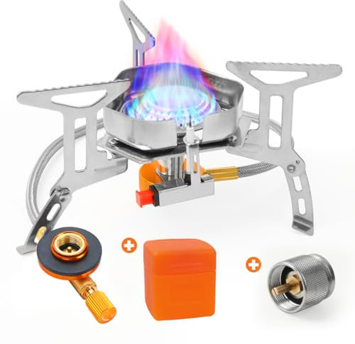 Outdoor Enthusiasts Portable Camping Stove: GEEKHOM 3800W Foldable Windproof Propane Stove with Piezo Ignition - For Hiking, Picnics, Outdoor Cooking, and BBQs - 2 - Fuel Option Available