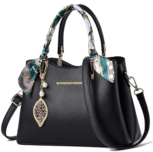 Myhozee Handtasche Damen Mittelgroß PU Leder Fashion Henkeltasche Crossbody Bag Frauen Taschen Damen-henkeltaschen Umhängetasche Schultertasche Damenhandtaschen mit Reißverschluss Schwarz