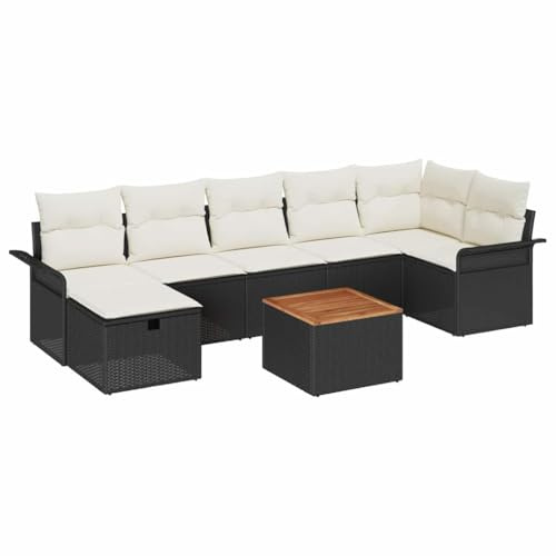 vidaXL 8-teiliges Gartensofa-Set mit cremefarbenen Kissen aus schwarzem Poly-Rattan – modernes Sitzmöbel für draußen, perfekt für Terrasse und Garten. Modulares Lounge-Set für entspannte Stunden.