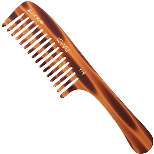 KYVU Pettine T18 a denti extra larghi con manico per capelli spessi | Acetato di cellulosa fatto a mano, 22,1 cm, capelli ricci, ricci e aggrovigliati, districante delicato