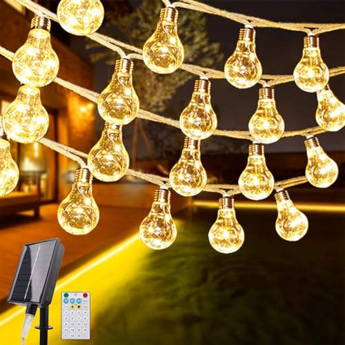 JIMACRO Solar Lichterkette Aussen, 11.5M/37.73ft 20 Glühbirnen Lichterkette Außen Solar Wasserdicht, LED Lichterkette Solar für Haus, Hof, Terrasse, Party, Hochzeit