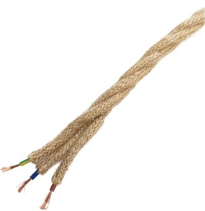 Câble électrique en tissu torsadé, Connecteur de fil de cuivre en corde de chanvre for suspension, 2/3 brins, beige, 1 m à 100 m(3 Core,20meter)