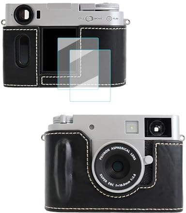 VOVMOEYA Tasche für Fujifilm X-HF1 mit 2 Displayschutzfolien, Fuji X Half Hülle, PU-Leder, Kameratasche, Schutzhülle, Zubehör, Koffer, stilvolles schützendes Leichtgewicht, Camera case