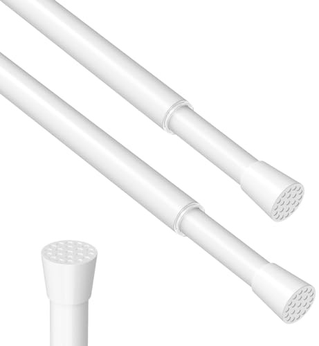 AIZESI Lot de 2 tringles à rideau sans perçage 50-69cm pour fenêtre, blanc | Design esthétique et minimaliste, diamètre 13mm, épaisseur 0.3mm, charge max 3kg, installation rapide des ressorts