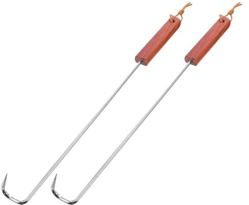 OKUMEYR 2 Stück Grillgabel aus Edelstahl mit Holzgriff Fleischspieße für Rippchen Steak Fisch Hitzeschutz Antihaftbeschichtet Grillzubehör für Outdoor Camping BBQ