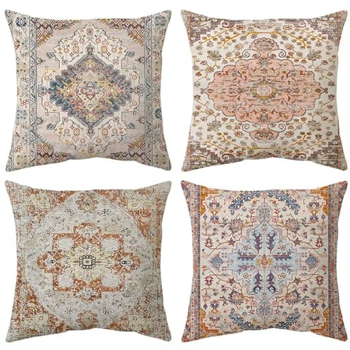 Boho Kissenbezug 45x45 cm Orange Braun 4er-Set, Weicher Samt Dekokissen | Boho Cushion Covers Kissen Zierkissenbezüge Sofakissen Home Deko Decoration für Wohnzimmer Sofa Couch Schlafzimmer Dekokissen