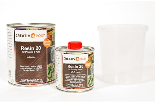 CreativEpoxy Epoxidharz Resin 20-2K klares Gießharz/Vergussharz | selbstentlüftend, UV-beständig & lösemittelfrei | hohe Schichtdicke bis 50 mm | für Resin Art, River Table, Holz, Möbel 0,85kg