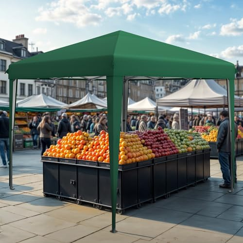 DWVO Pavillon 3x3 m,Pop-up-Zelt mit Aufbewahrungstasche,4 x Sandsäcke,vollständig wasserdicht, zusammenklappbarer Unterstand für Hochzeiten, Partys im Freien, Camping(grün)