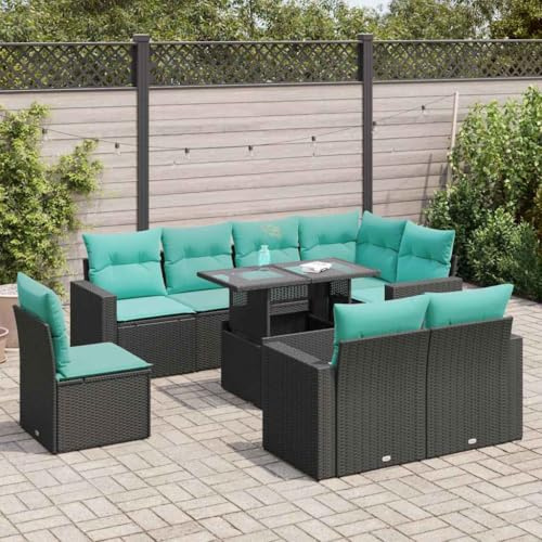 LoogCape 9-Piece Garden Furniture Set with Table, Corner Sofa, Seating Groups, Cushions and Storage Space, Made of Polyrattan, Weatherproof for Balcony, Patio, Porch, Lounge, Dining Set
