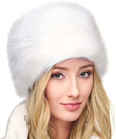 Futrzane Classic Kosakenmütze - Fellmütze Damen Winter - Pelz Russische Mütze (M, Weiß Classic)