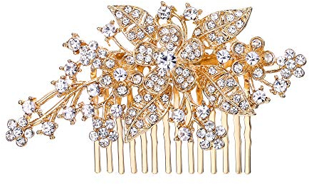 EVER FAITH® österreichischen Kristall Blume Blatt Braut Haarkamm Haarschmuck Gold-Ton N00415-2