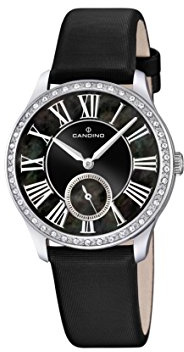 Candino C4596/3 Quarzuhr Damen, Analog-Anzeige, schwarzes Lederarmband, schwarzes Zifferblatt