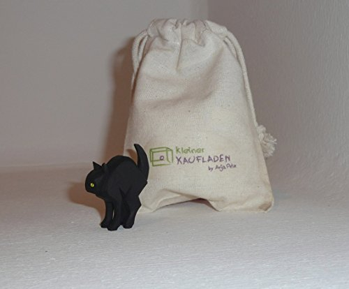 Lotte Sievers-Hahn Katze schwarz Buckel mit Baumwollbeutel Krippenfigur