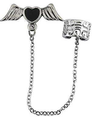 Widmann 2945H - Ohrring Herz mit Flügel, 1 Ohrstecker mit Clip und Kette, Schmuck, Herz und Flügel, Gothic, Rocker, Biker, Karneval, Halloween